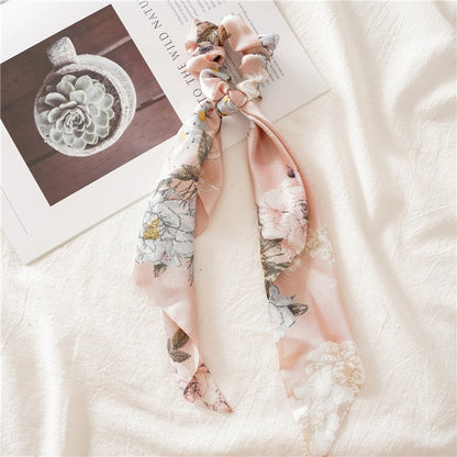 Floral Ribbon Scarf Pony Scrunchie