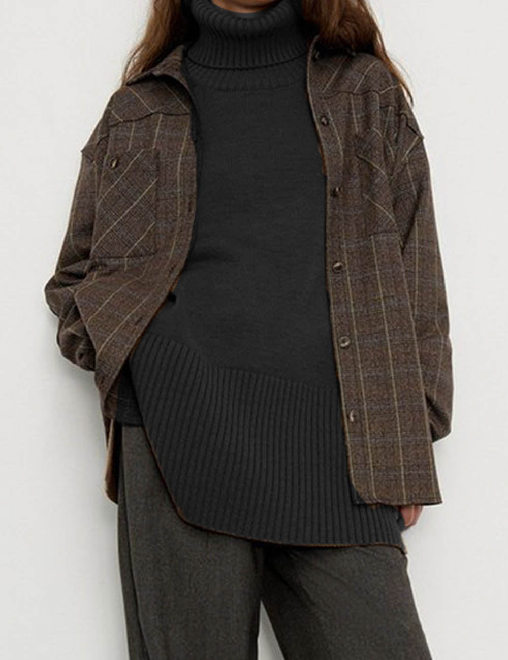 Fall Solid Color Turtleneck Side Slit Sweater