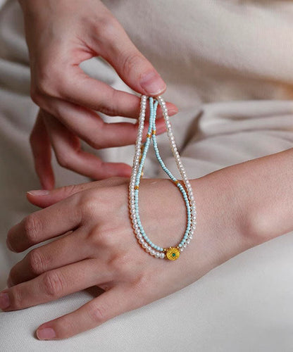 Handmade Colorblock Alloy Double-Layer Pearl Beading Pendant Necklace