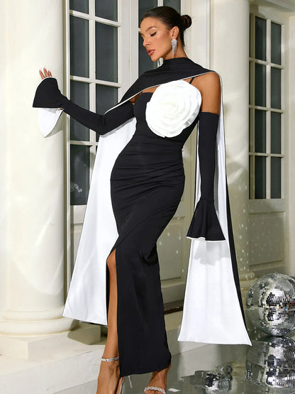 Aubrielle Flower Maxi Dress In Black
