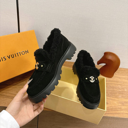 LV District Flat Loafer Black Wool Suede 594854