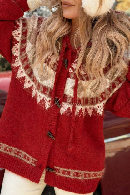 Christmas Fireplace Patterned Cardigan with Fur