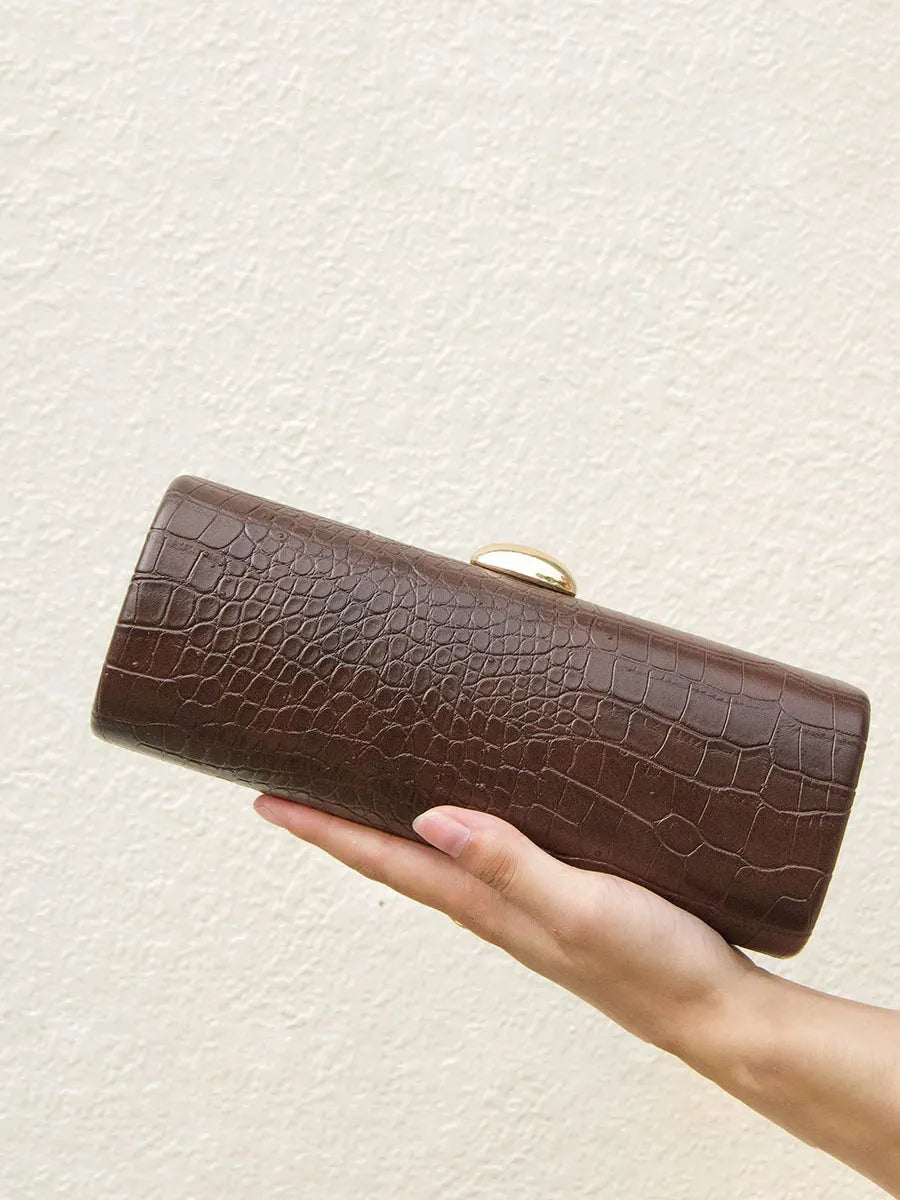 Seraphina Crocodile-embossed Cylindrical Clutch