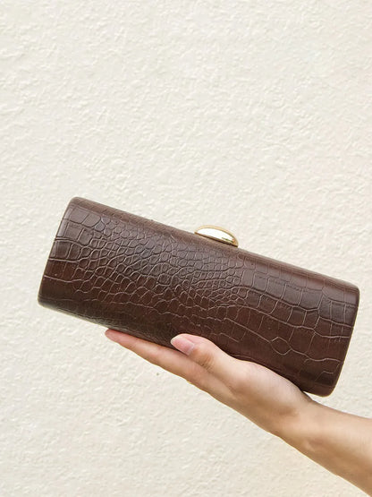 Seraphina Crocodile-embossed Cylindrical Clutch