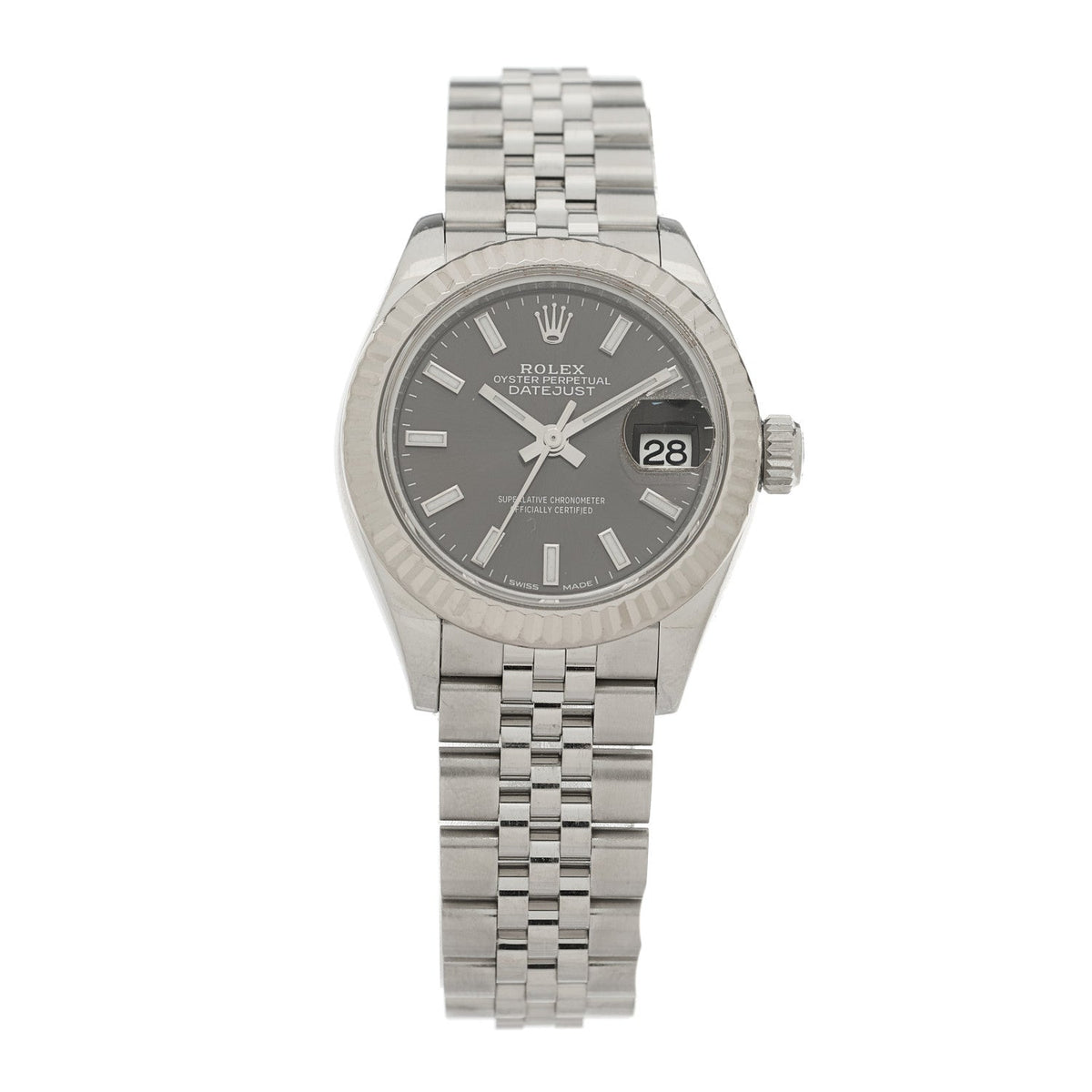 Stainless Steel 18K White Gold 28mm Oyster Perpetual Datejust Watch Black 279174