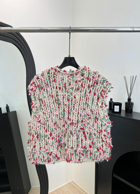Chanel Hand-crocheted Colorful Pom-pom Vest Cashmere