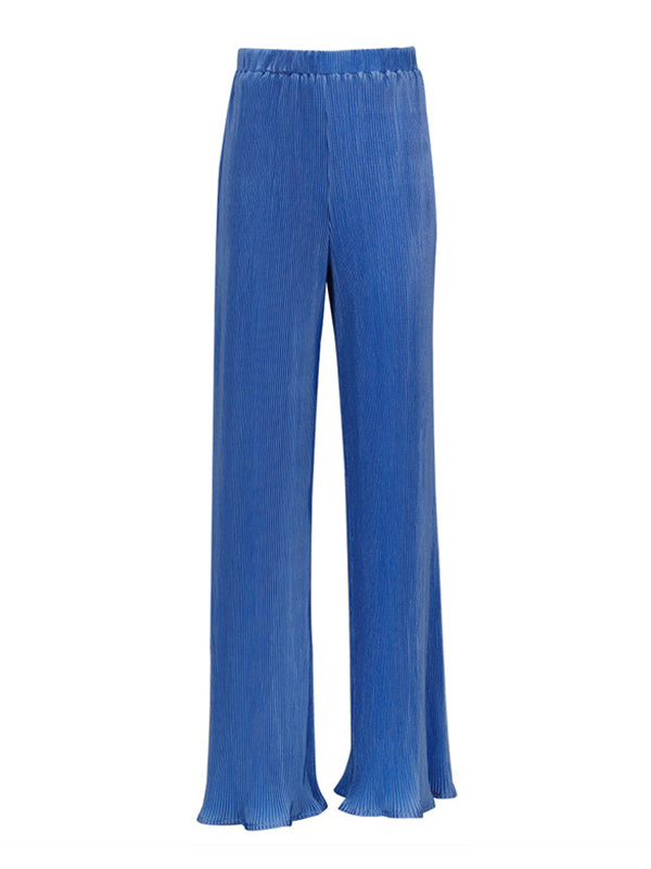Simple Solid Color High-Neck T-Shirt Top&Wide Legs Pants 2 Pieces Set