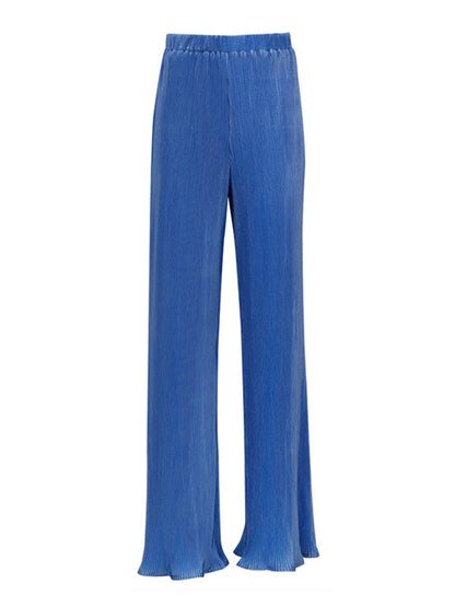 Simple Solid Color High-Neck T-Shirt Top&Wide Legs Pants 2 Pieces Set