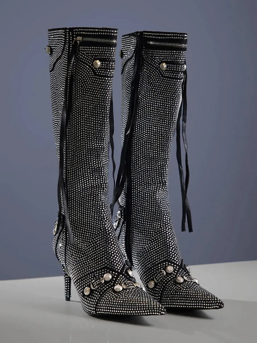 Marisol Rivet Fringe Crystal Boots