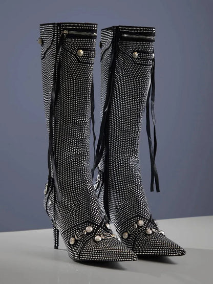 Marisol Rivet Fringe Crystal Boots