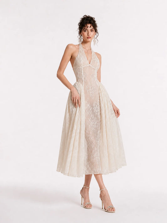 Naomi Lace Halter Midi Dress