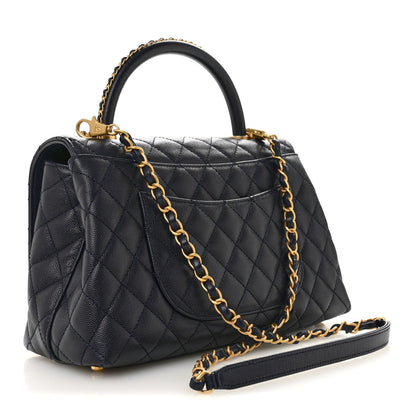 Caviar Quilted Small Coco Chain Handle Flap Navy Blue