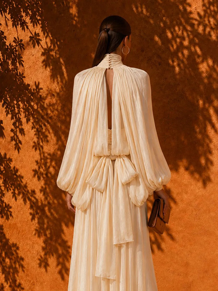 Celestia Elegant Pleated Tie-Waist Maxi Dress