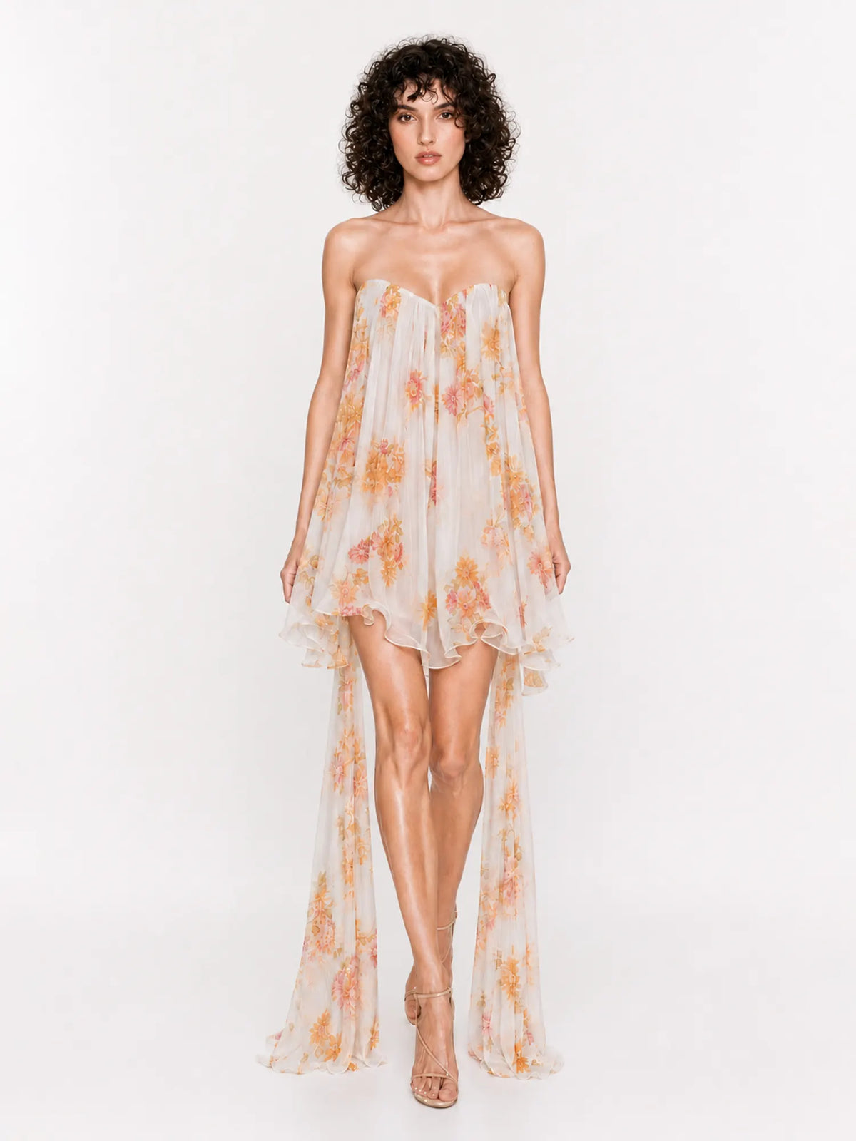 Isabella Floral Chiffon Strapless Mini Dress