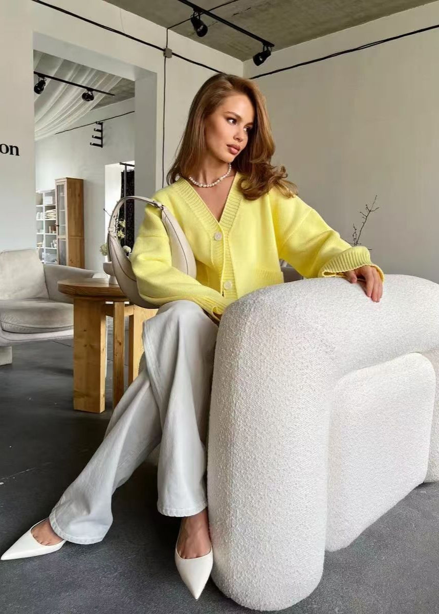 Oversized Knit Cardigan In Bright Yellow