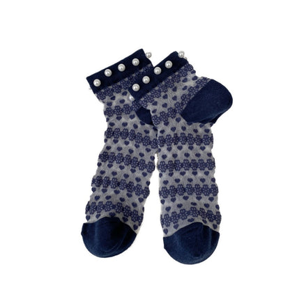Rufia - Delicate Lace Ankle Socks with White Beads