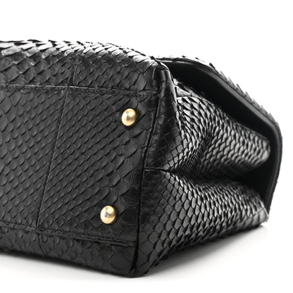 Snakeskin Small Coco Handle Flap Black