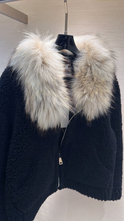 CELINE Shearling Black Coat 333249