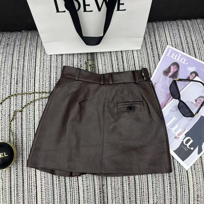 Loewe Draped Midi Skirt Brown Nappa Leather 348569