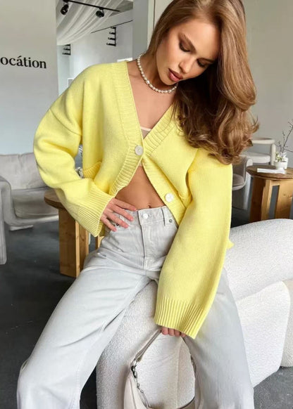 Oversized Knit Cardigan In Bright Yellow