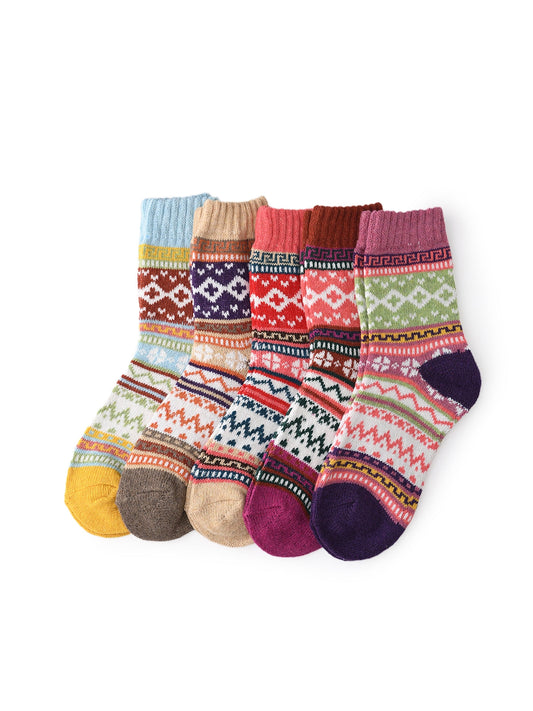 Rufia - 5 Pairs Bohemian Wool-Blend Socks Set