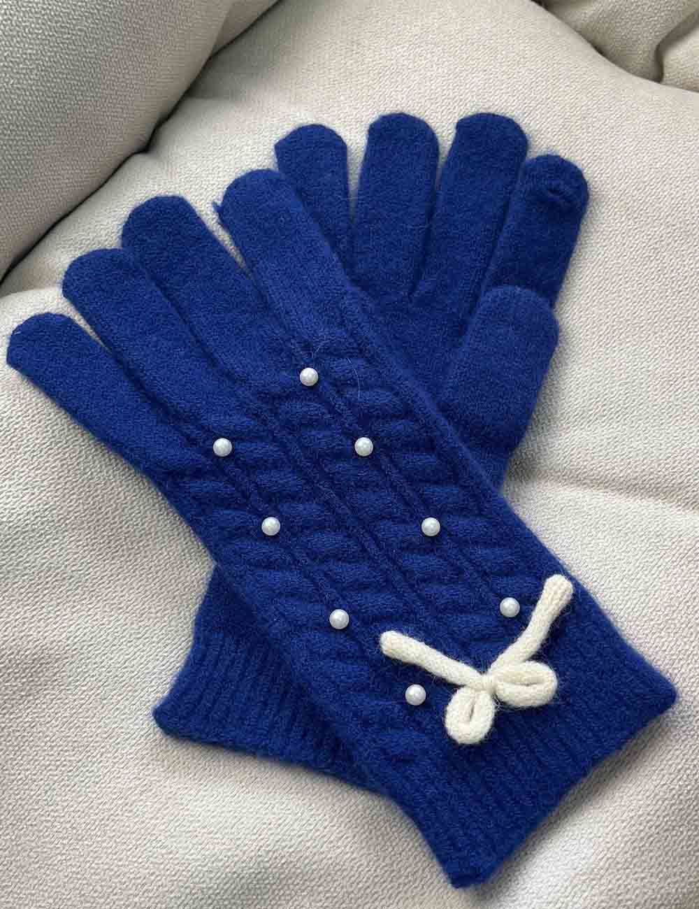 Solid Color Bow Knot Wool Winter Gloves