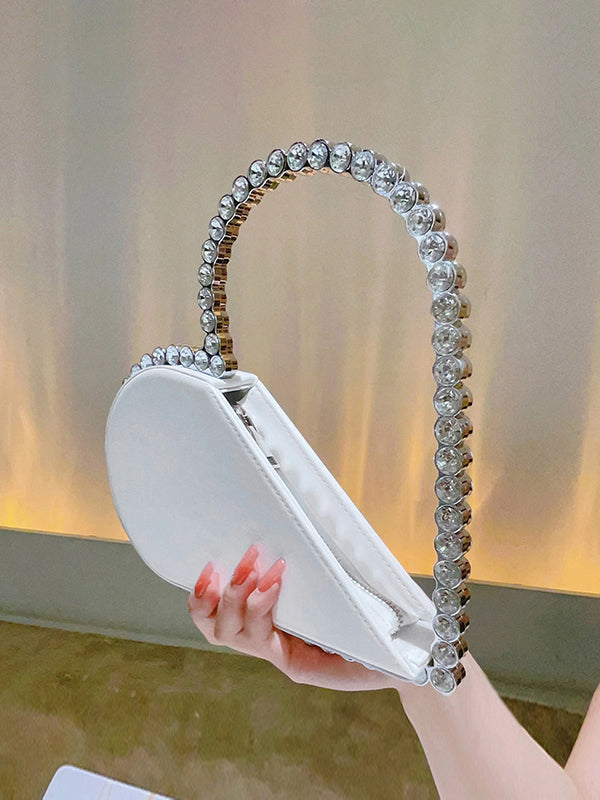 Contrast Color Heart Shape Hollow Rhinestone Zipper Evening Bags