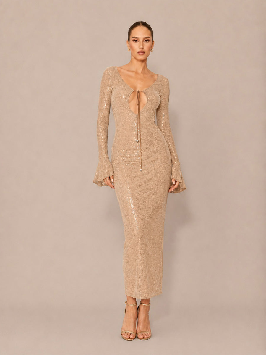 Calla Sequined V-Neck Open-Back Maxi Dress