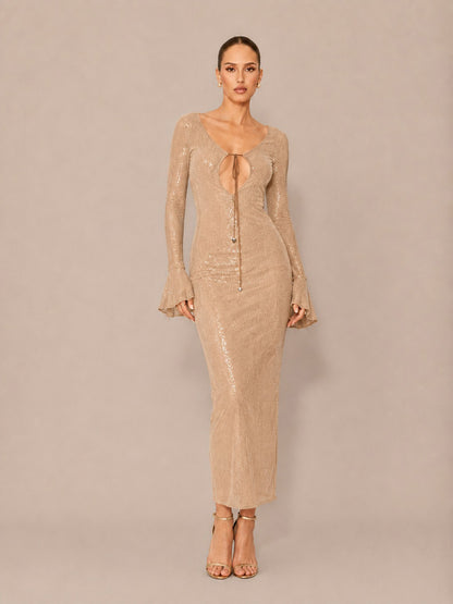 Calla Sequined V-Neck Open-Back Maxi Dress
