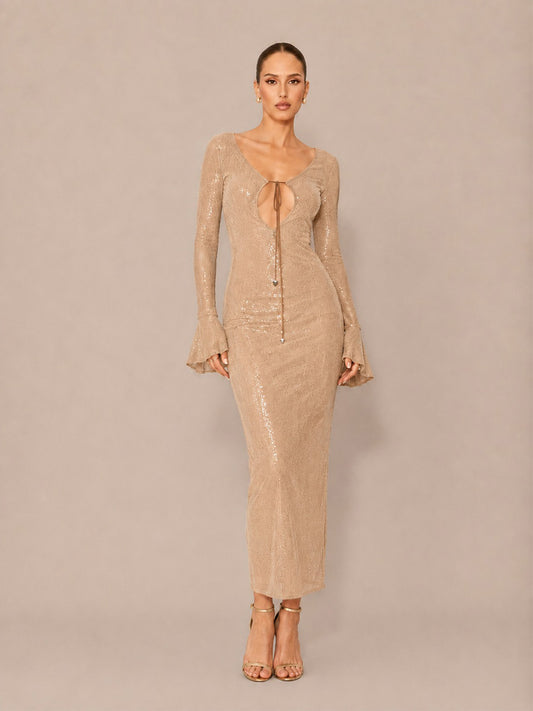 Calla Sequined V-Neck Open-Back Maxi Dress