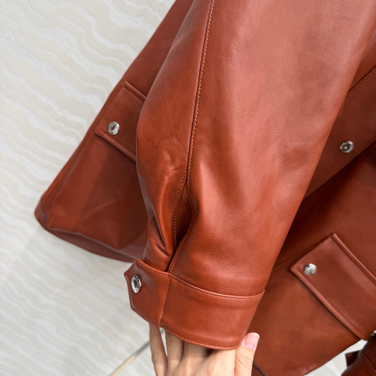 Prada 26S Biker Jacket Long Camel Leather Lambskin 341248
