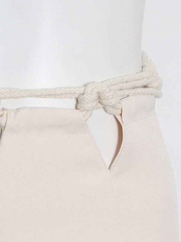 Stylish Weave Hollow Waisted Solid Color Wide Leg Pants