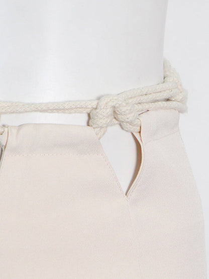 Stylish Weave Hollow Waisted Solid Color Wide Leg Pants