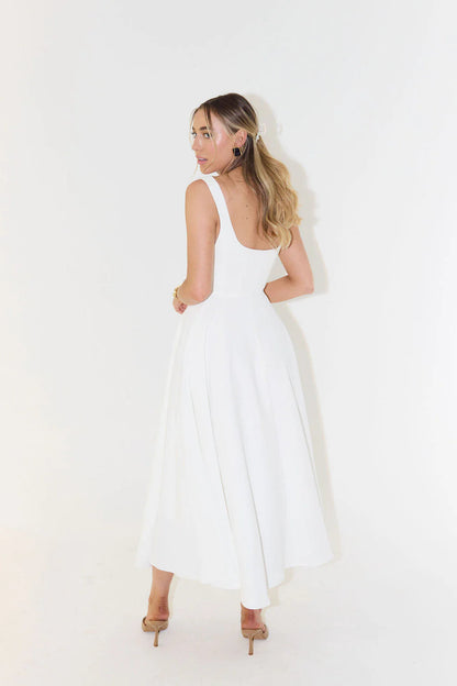Square Neck Midi Dress Lightweight Knit Fabric