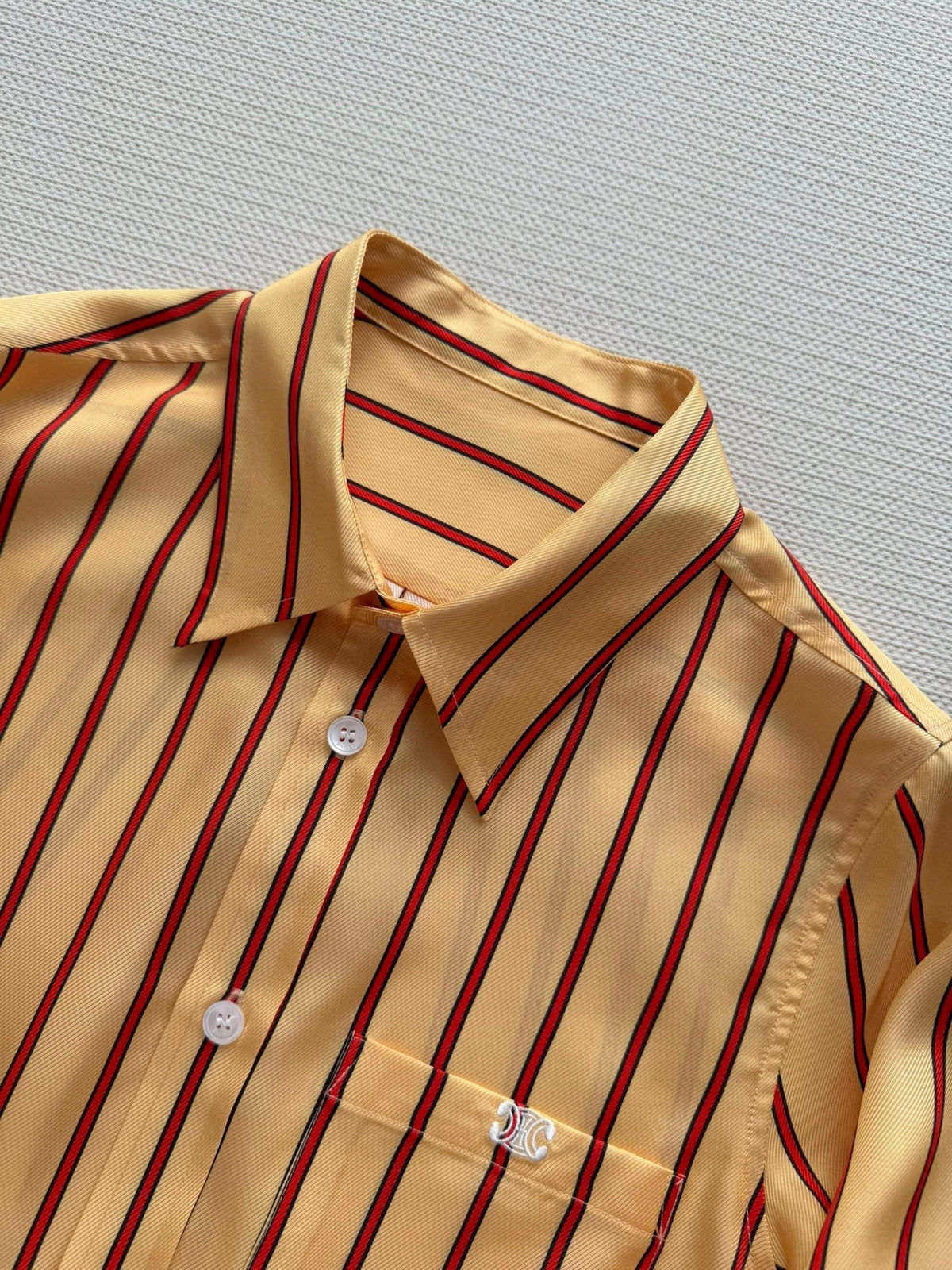 Celine 26SS Striped Shirt Yellow in Silk Fabric 849595