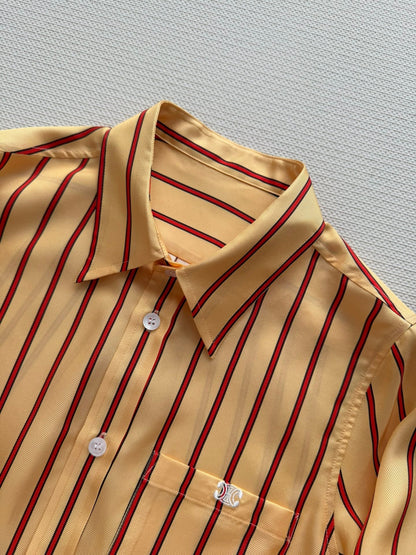 Celine 26SS Striped Shirt Yellow in Silk Fabric 849595
