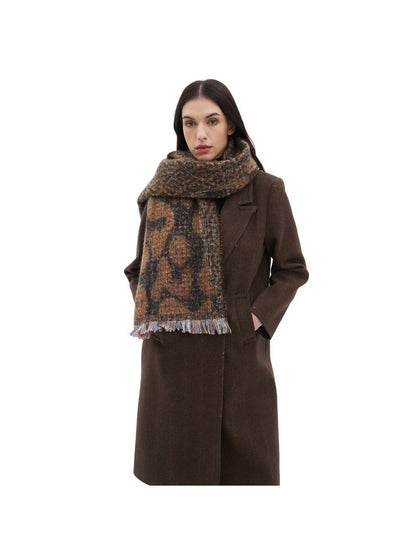 Scarvii - Jacquard Leopard Printed Scarf with Short Tassels