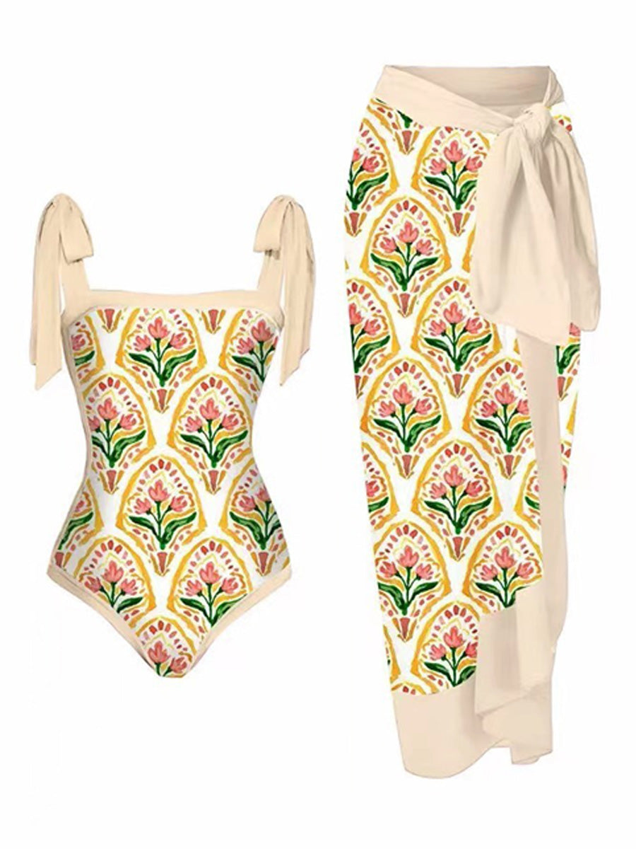 Natalie Chiffon Printed Swimsuit Set