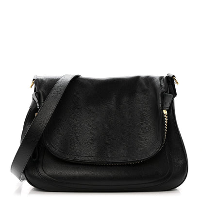 Grained Calfskin Medium Jennifer Crossbody Bag Black