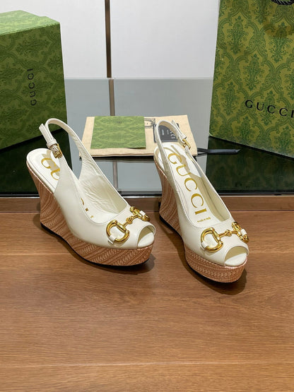 GG WEDGE PLATFORM IN WHITE CALFSKIN