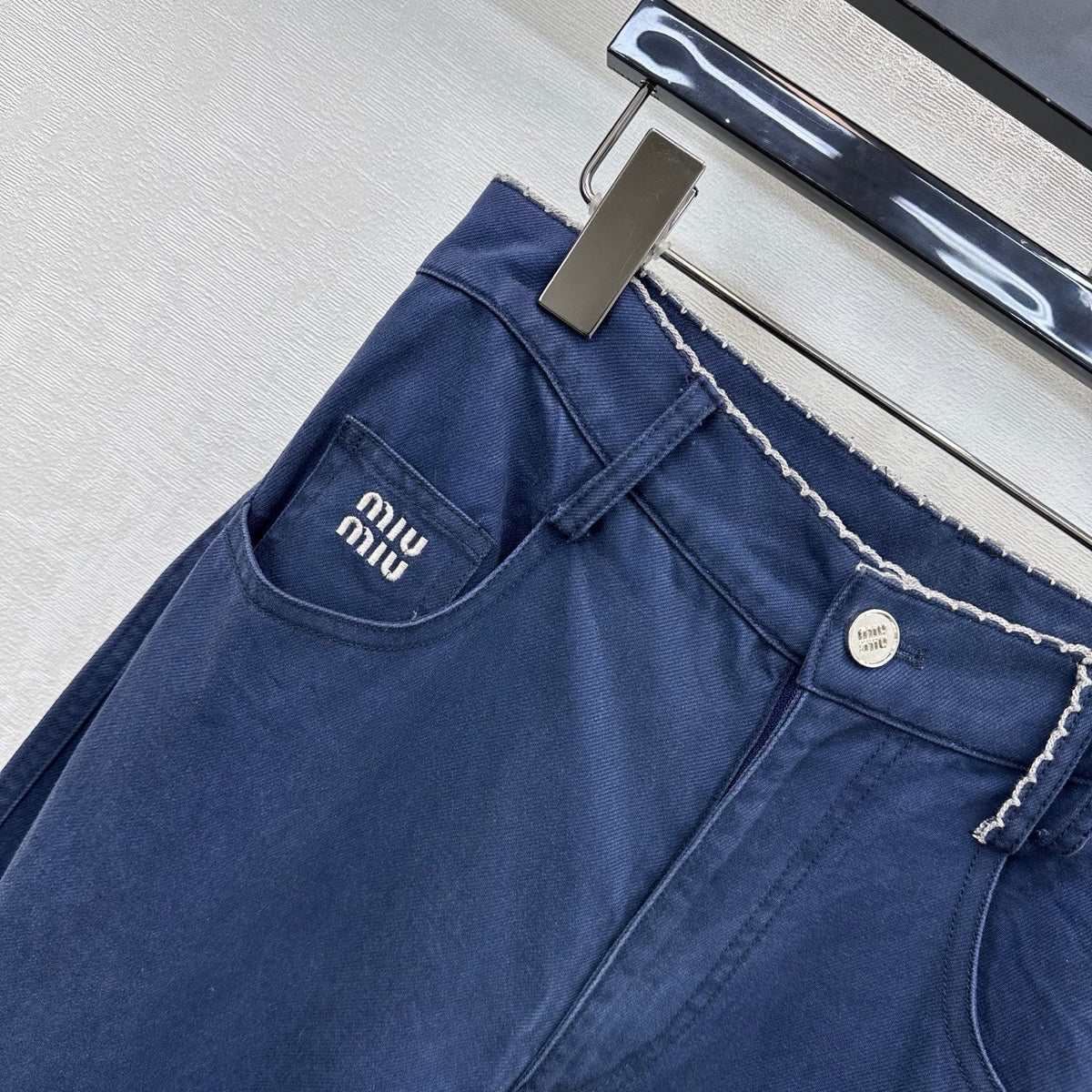 Miu Logo Jeans Dark Navy Cotton Lyocell 350212