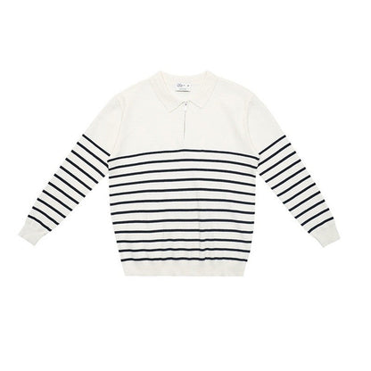 Color Block Striped Semi Zip Polo Shirt