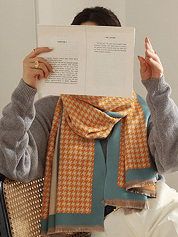Urban Vintage Imitated Cashmere Houndstooth Shawl Scarf
