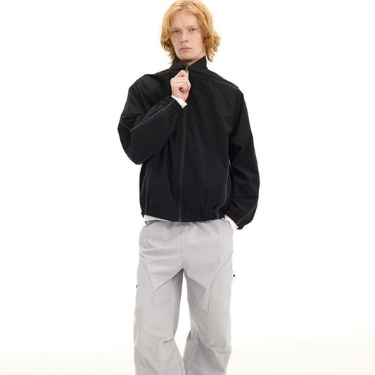 Color Block Stand Collar Loose Jacket