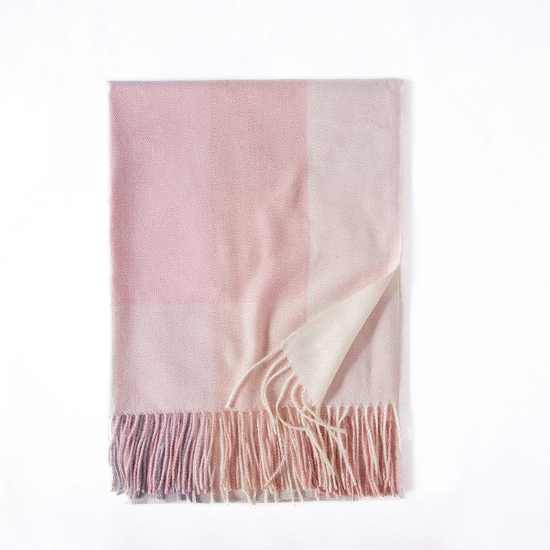 Color Block Plaid Fringe Scarf