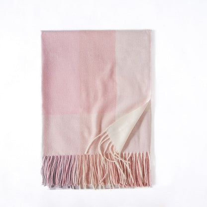Color Block Plaid Fringe Scarf