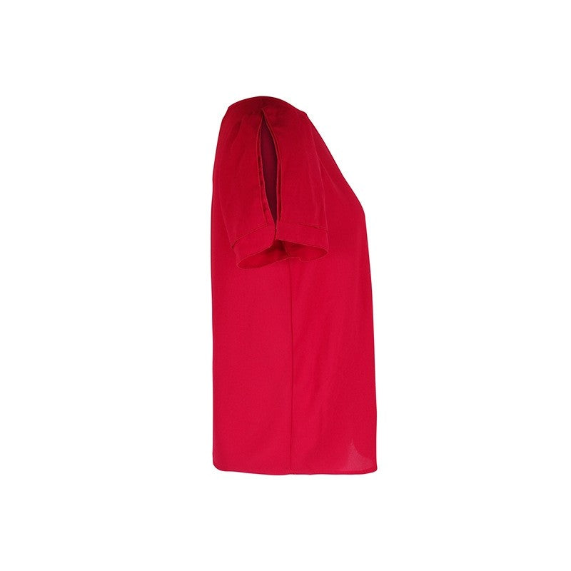 Short-Sleeve Round-Neck Wine Blouse