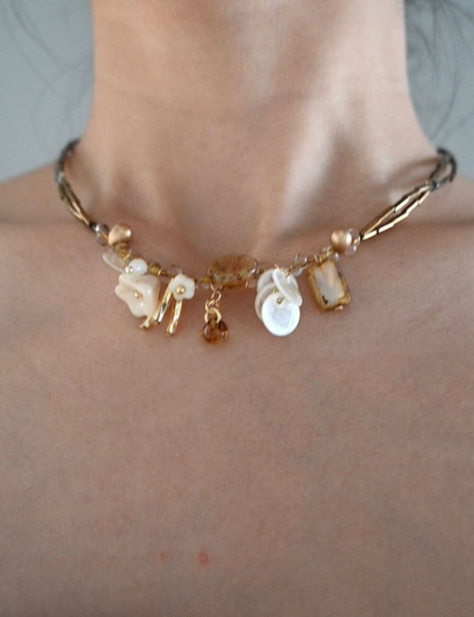 Vintage Double Layered Flower Beads Choker Necklace