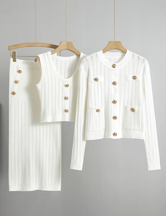 3 Pcs Knit Solid Color Office Suit Set