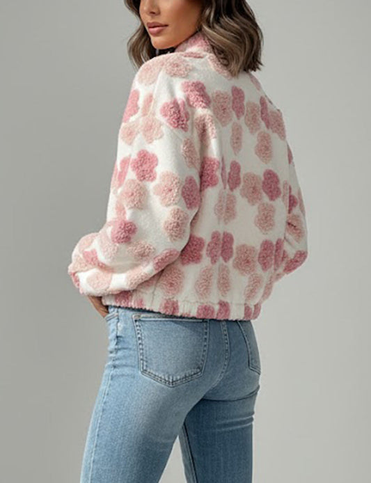 Color Block Flower Plush Short Jacket